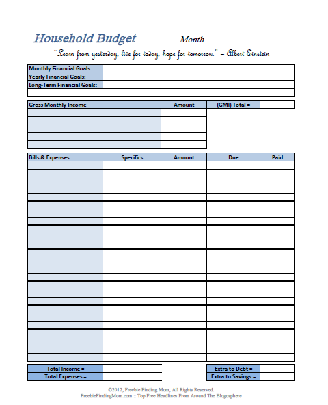 Printable budget worksheet