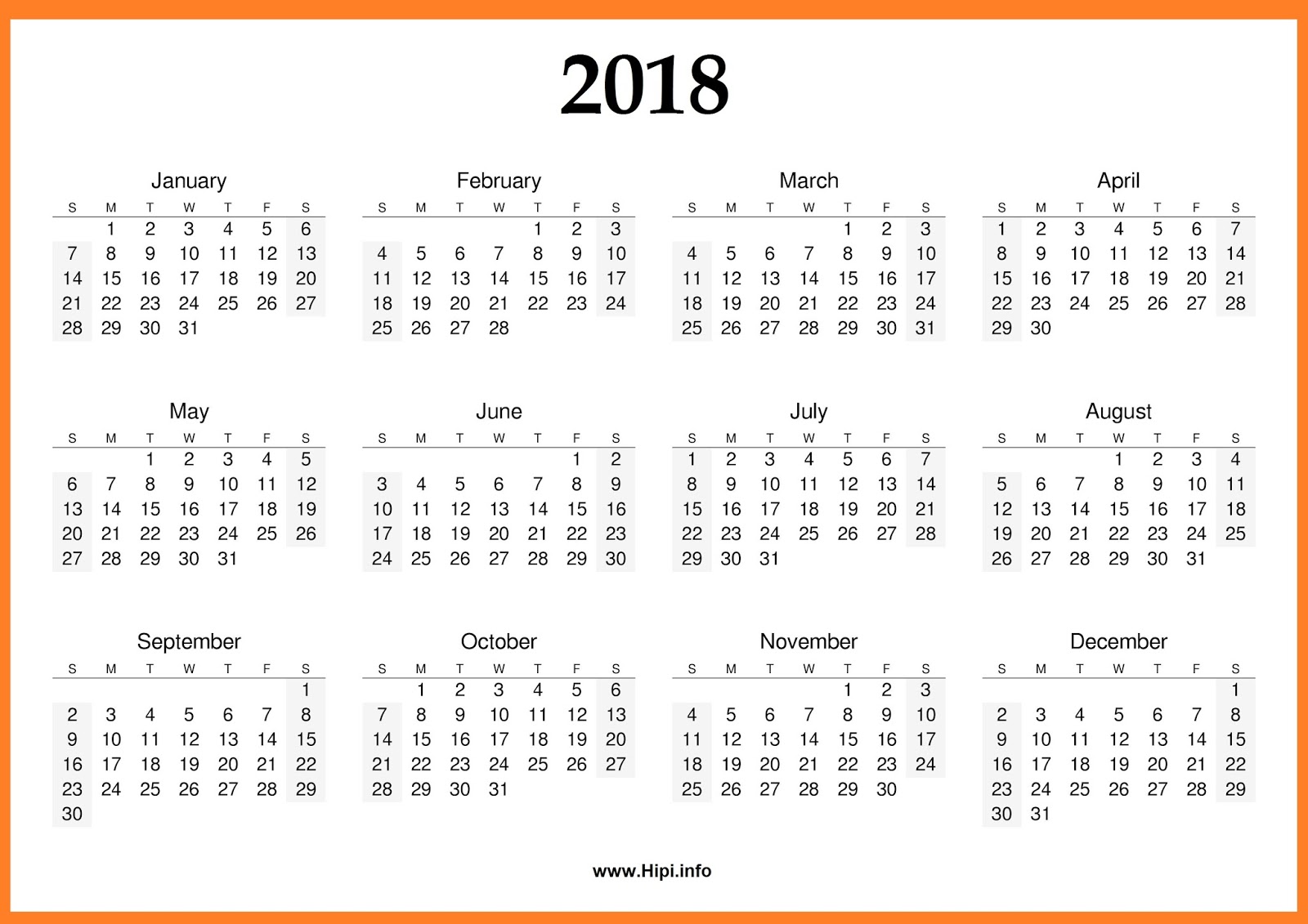 Printable calendar 2018 a4 landscape format