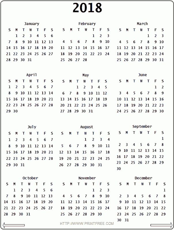 Printable calendar 2018 a4 size