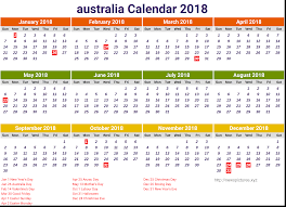 Printable calendar 2018 australia holidays list