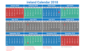 Printable calendar 2018 ireland holidays list