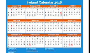 Printable calendar 2018 ireland holidays