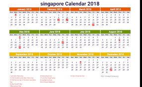Printable calendar 2018 singapore holidays list