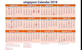 Printable calendar 2018 singapore holidays