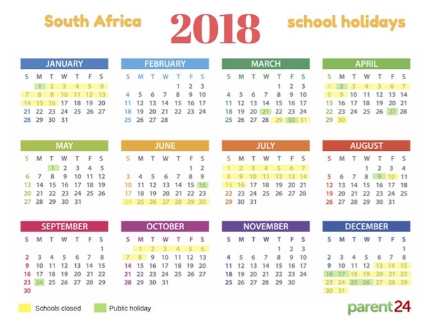 Printable calendar 2018 south africa school holidays