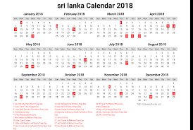 Printable calendar 2018 srilanka holidays list with festivals