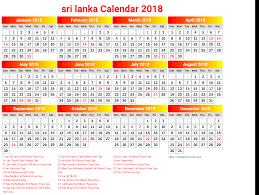 Printable calendar 2018 srilanka holidays