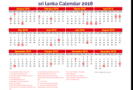 Printable calendar 2018 srilanka