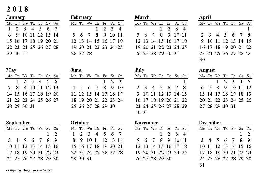 Printable calendar 2018 uk free