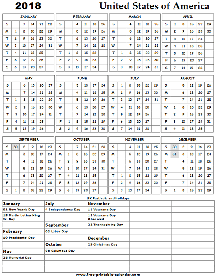 Printable calendar 2018 usa (1)