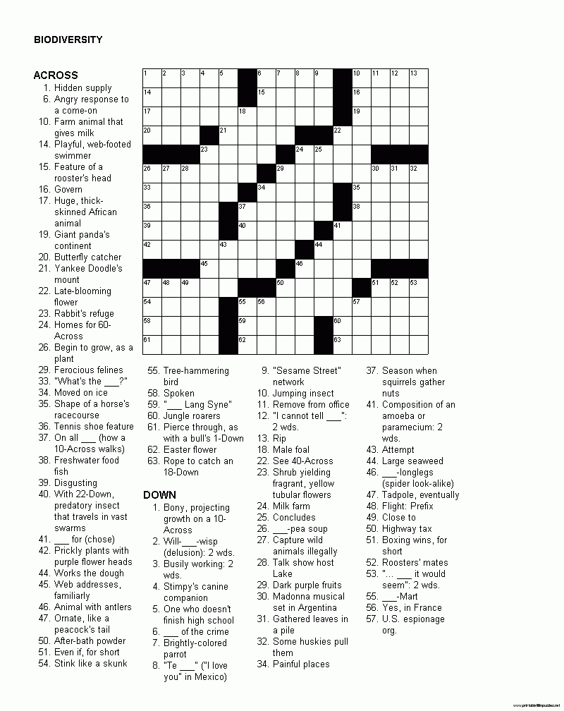 Printable crossword puzzles english