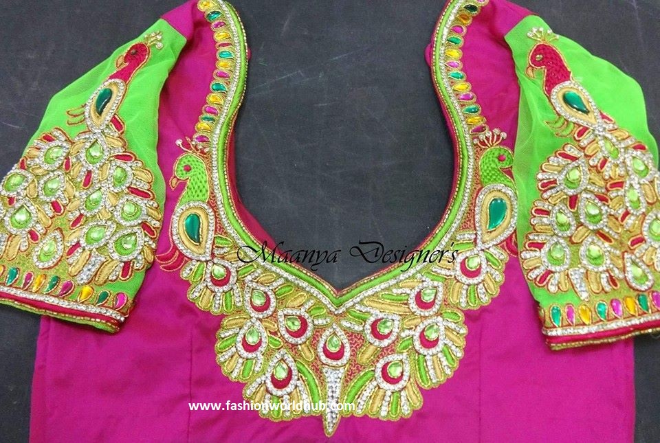 2018 Maggam work blouse designs peacock