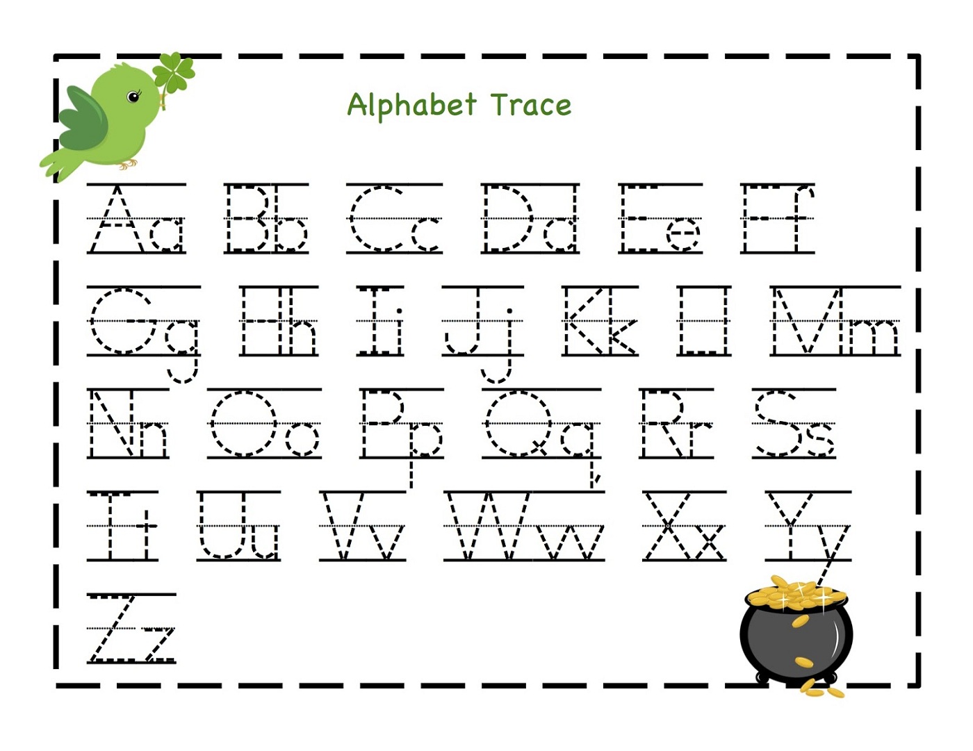 Alphabet trace Kindergarten worksheets free