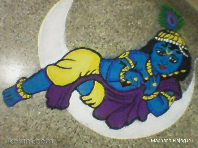 Krishna rangoli with colours