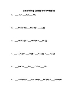 Balancing chemical equations worksheet for practice