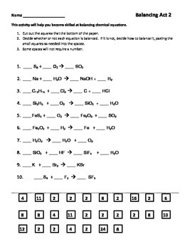 Balancing chemical equations worksheet free