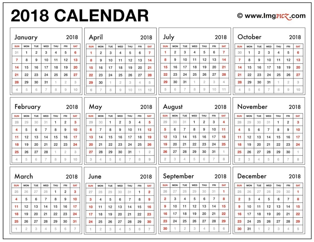 Big printable calendar 2018