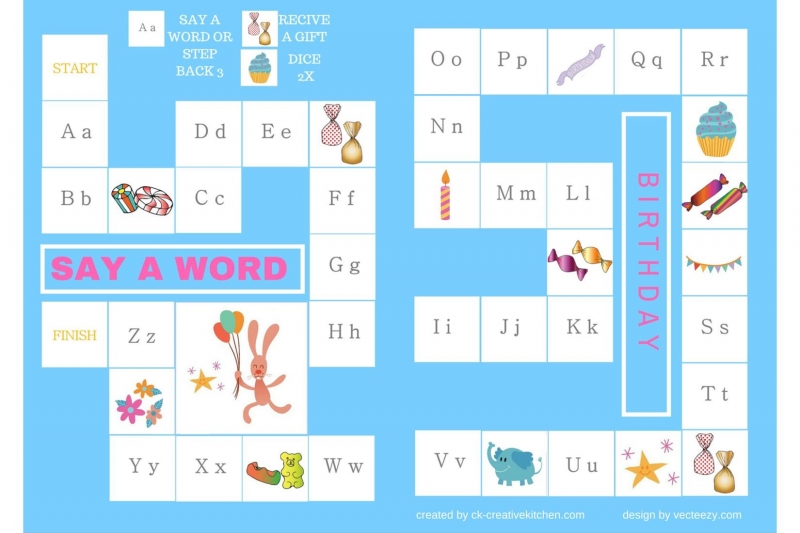 Birthday - Alphabet board game free printable
