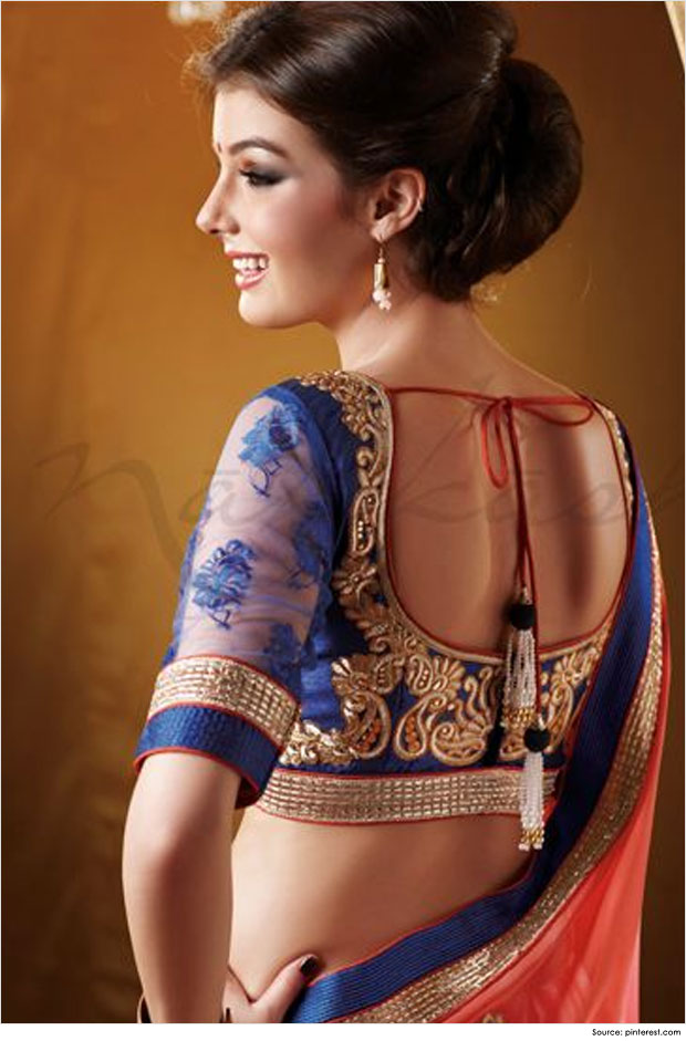 Cute Model with Blouse design for net saree
