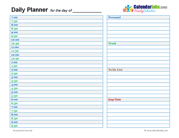 Daily calendar printable planner