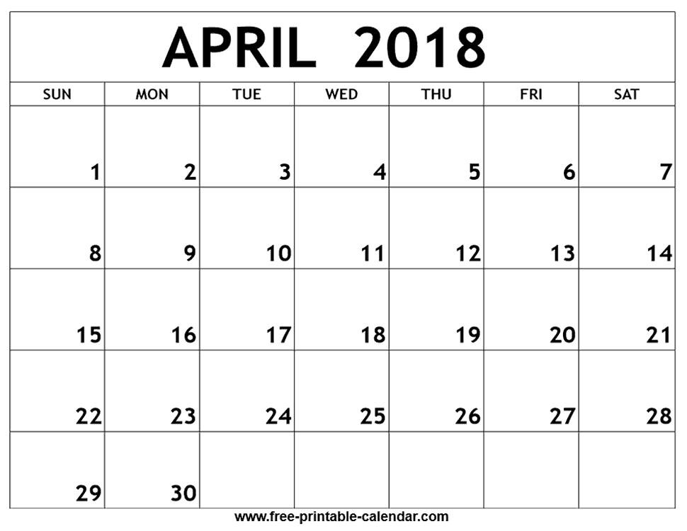 Download April 2018 printable calendar free
