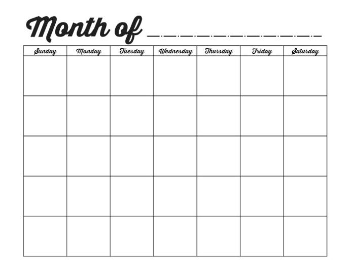 Download Free printable blank calendar monthly