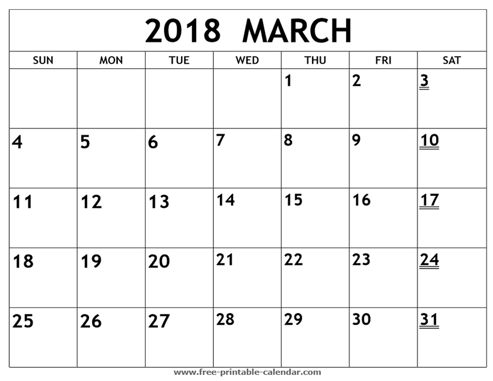 Download March 2018 printable calendar