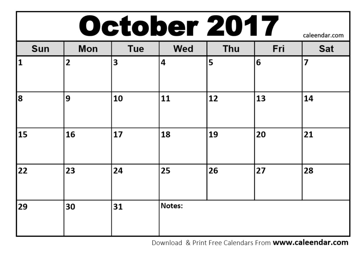 October calendar printable