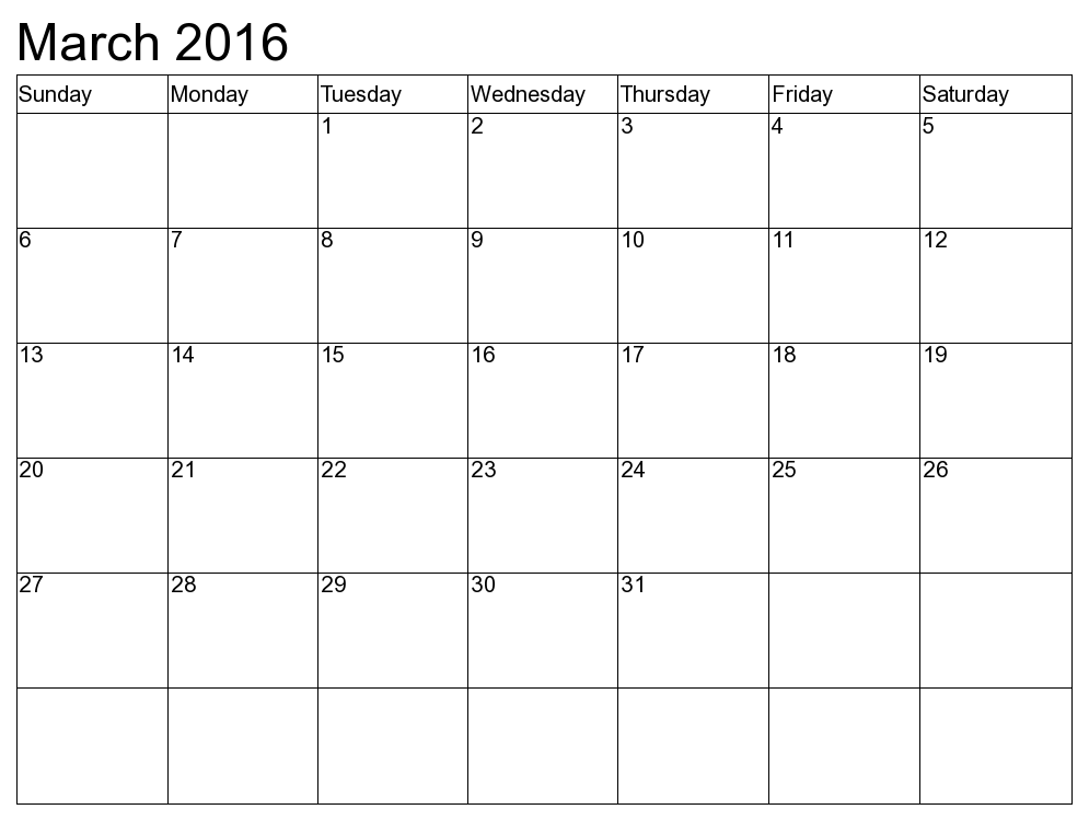 Download Online printable calendar 2016 march