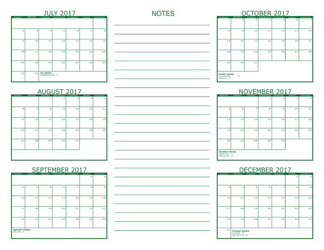 Download Printable 3 month calendar with notes