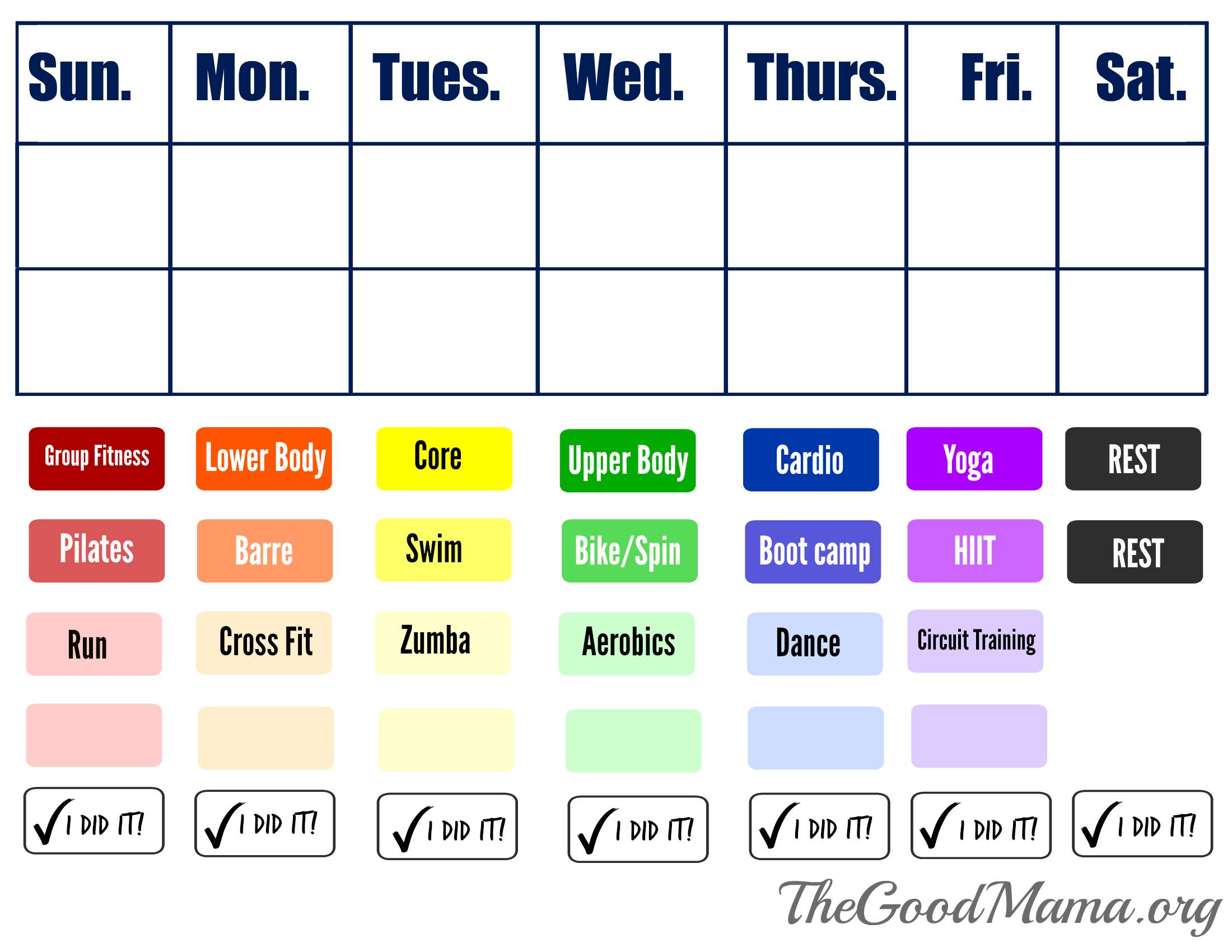 Download Printable workout calendar best