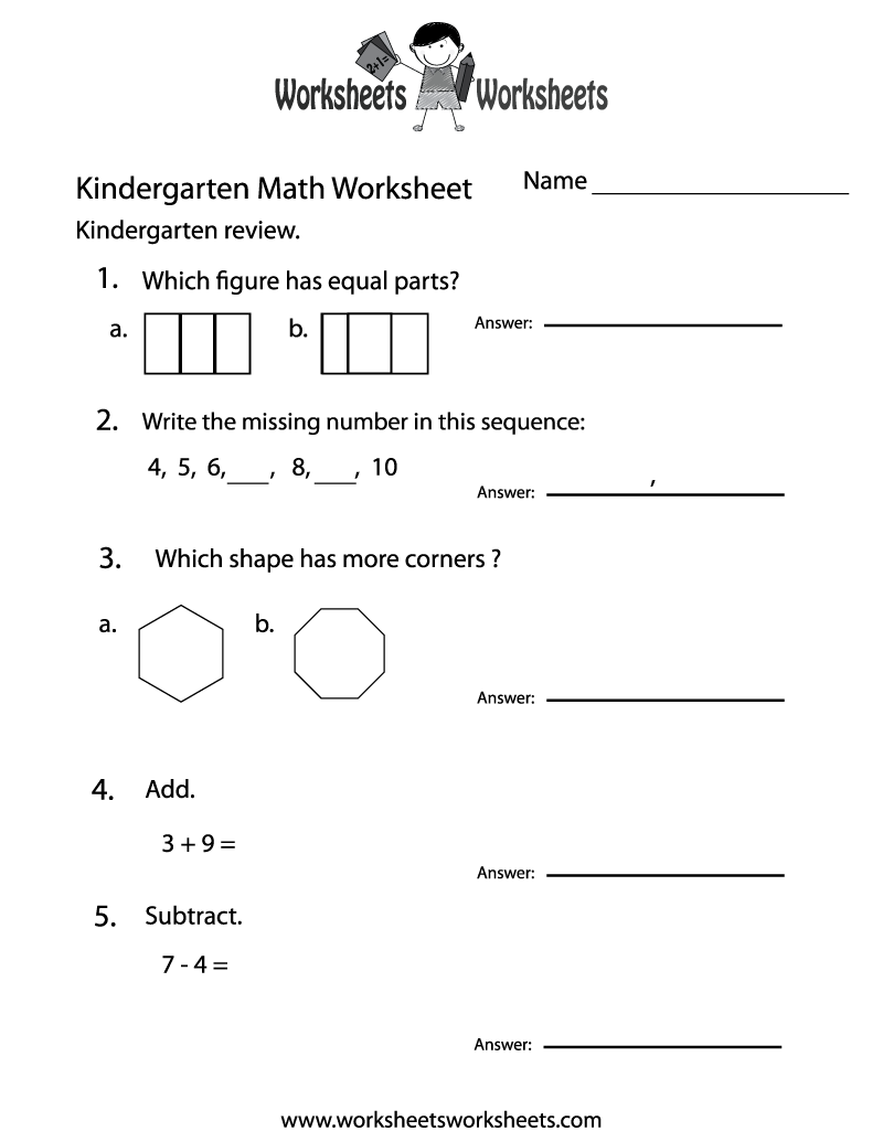 Download maths worksheets for Kindergarten students