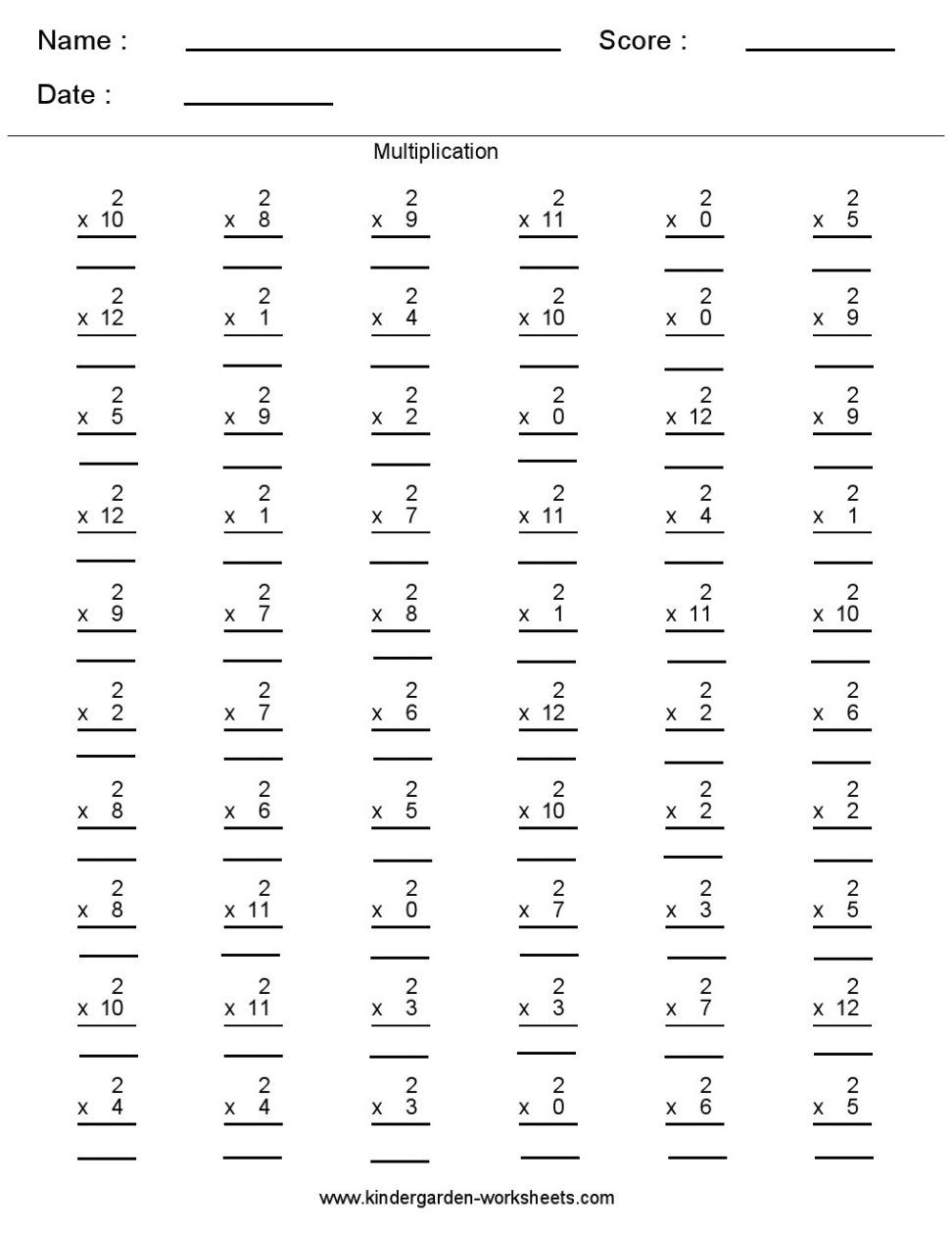Download maths worksheets of multiplication of two