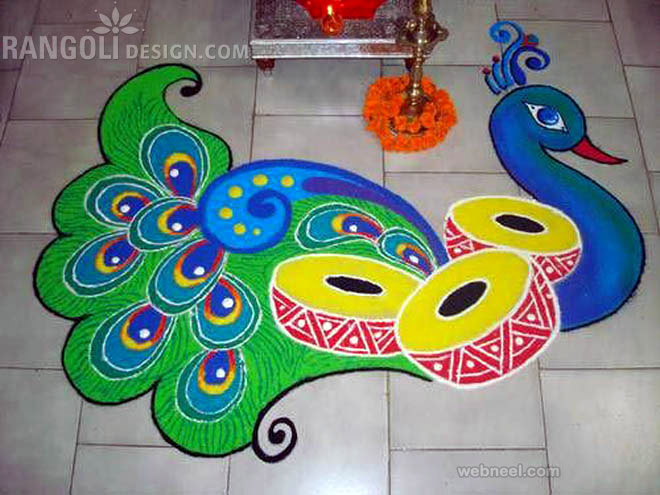 Free Easy rangoli designs for diwali 2018 on peacock theme