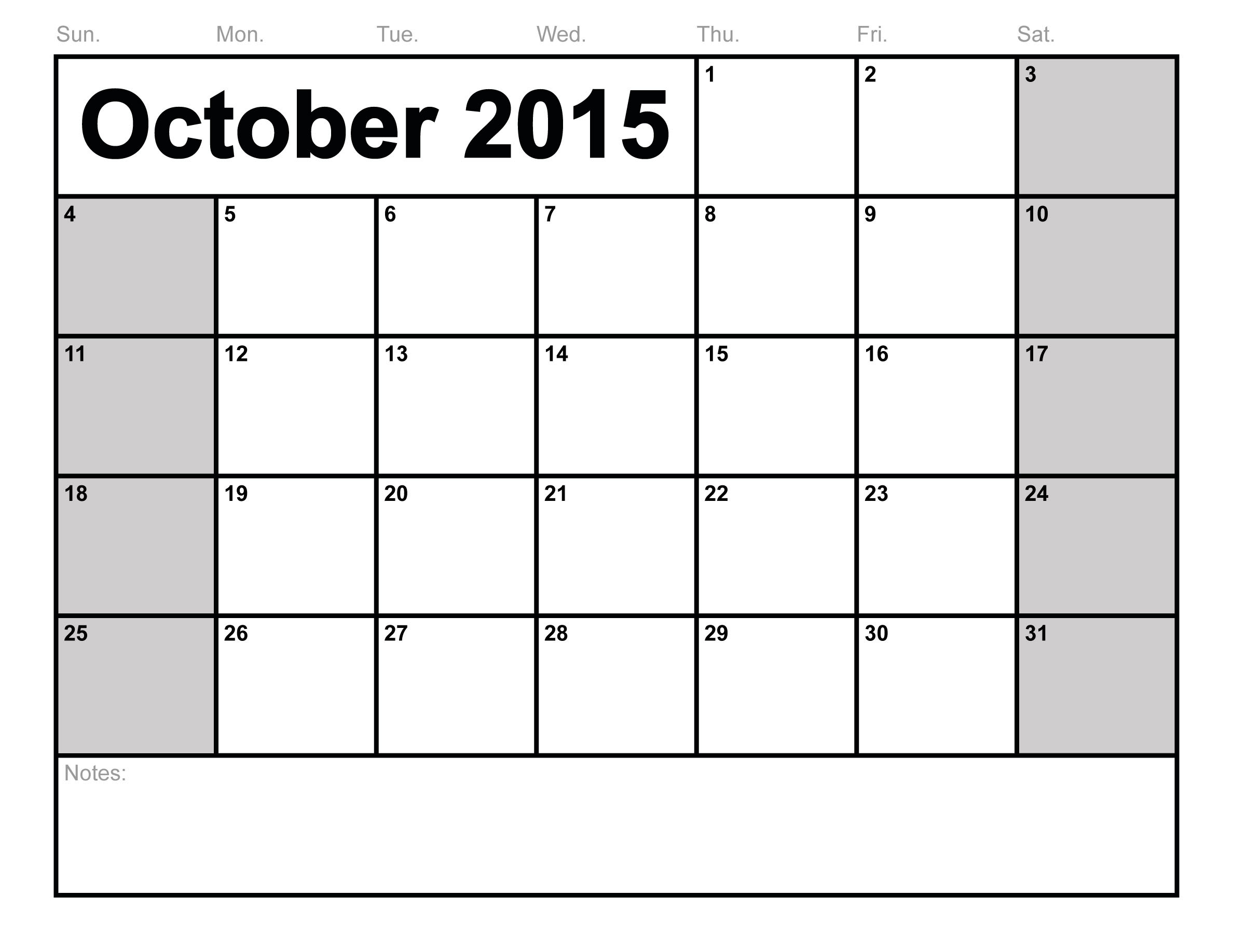 Free October calendar printable
