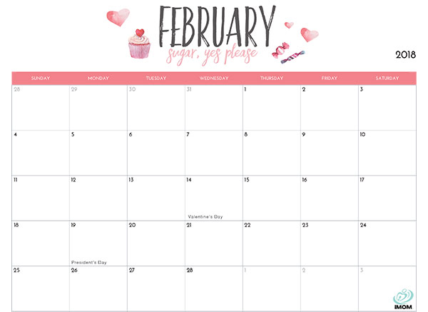 Free printable calendar 2018 february month