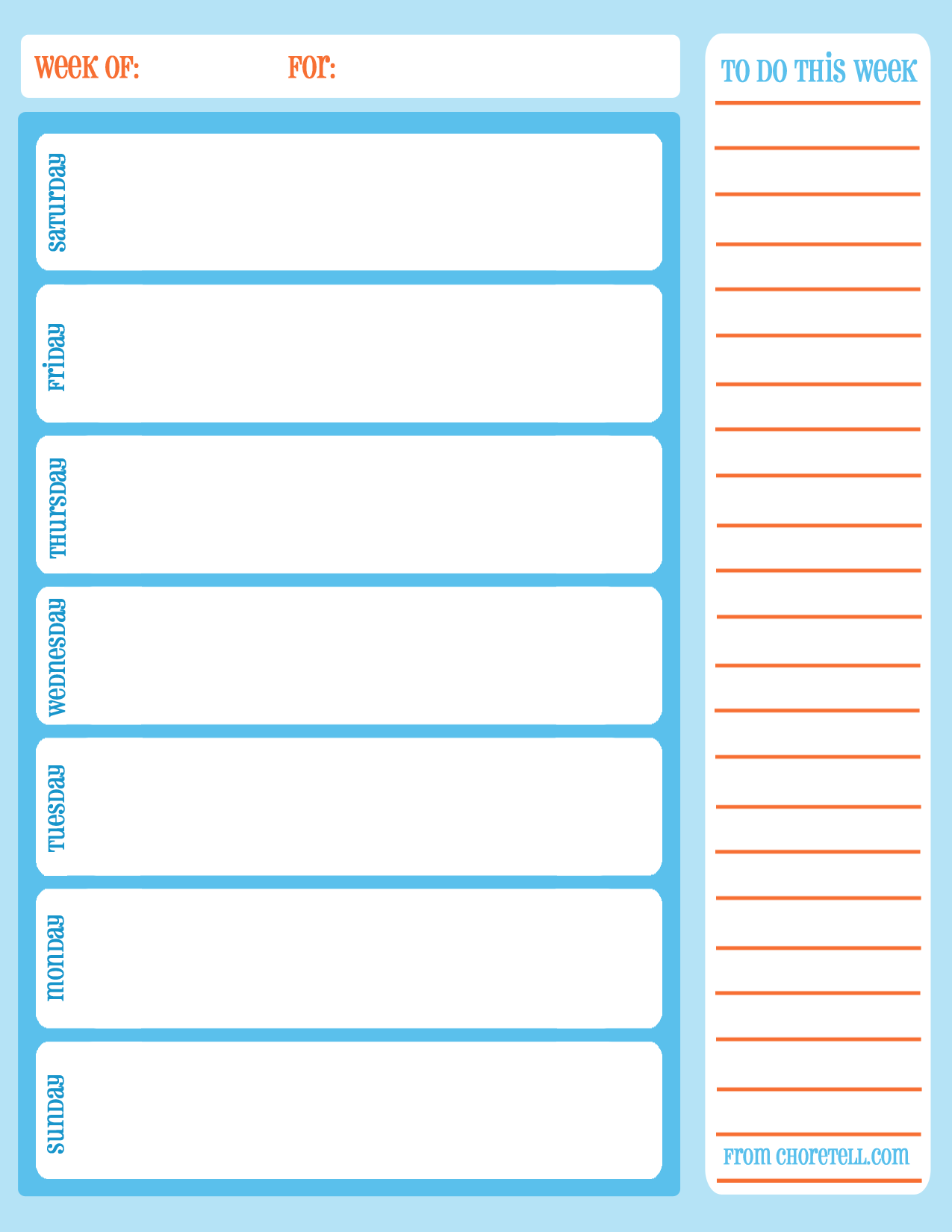 Free printable weekly calendar blank