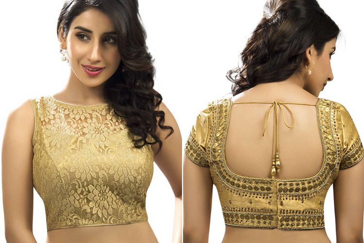 Golden blouse designs images 2017