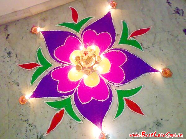 Images of Easy rangoli designs for diwali with colours and flowers