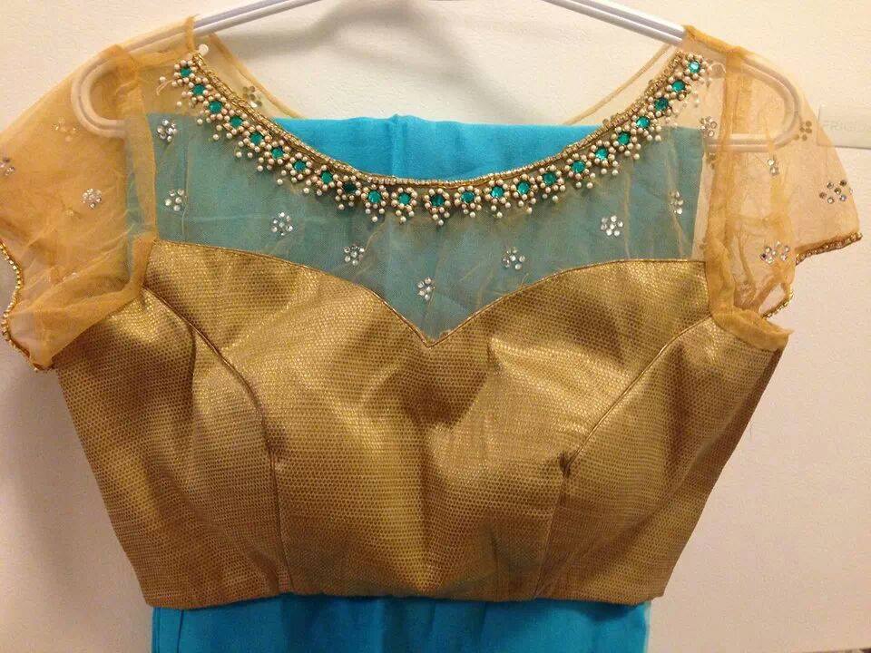 Latest Blouse design with net back and net sleeve