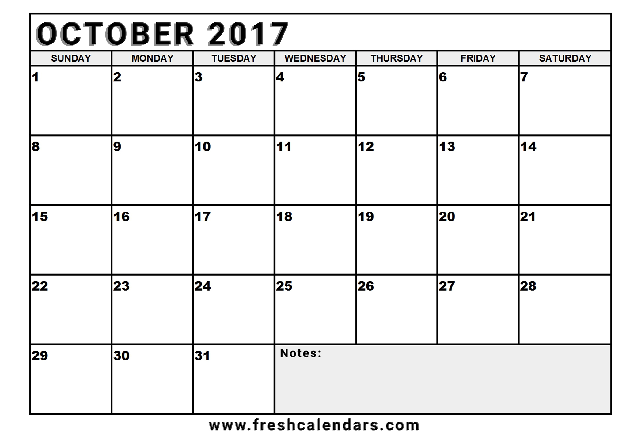 October 2017 Printable Free Calendar - www.freshcalendars.com