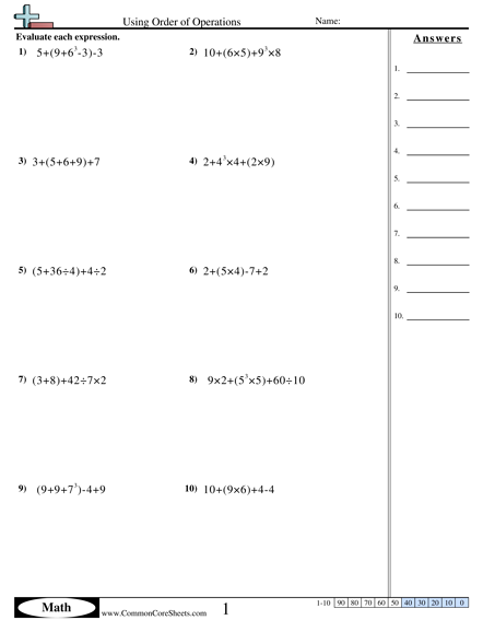 Latest Order of operations worksheet