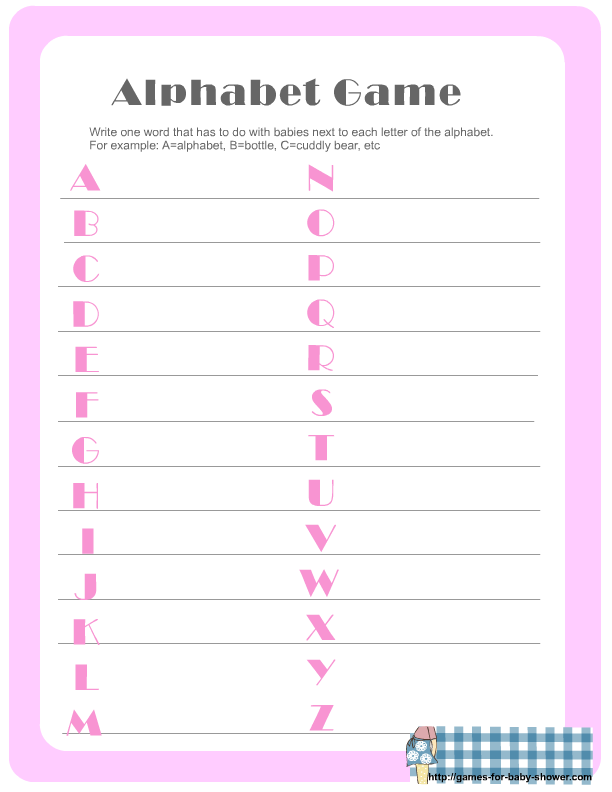 Make baby related words with all the alphabets game printable