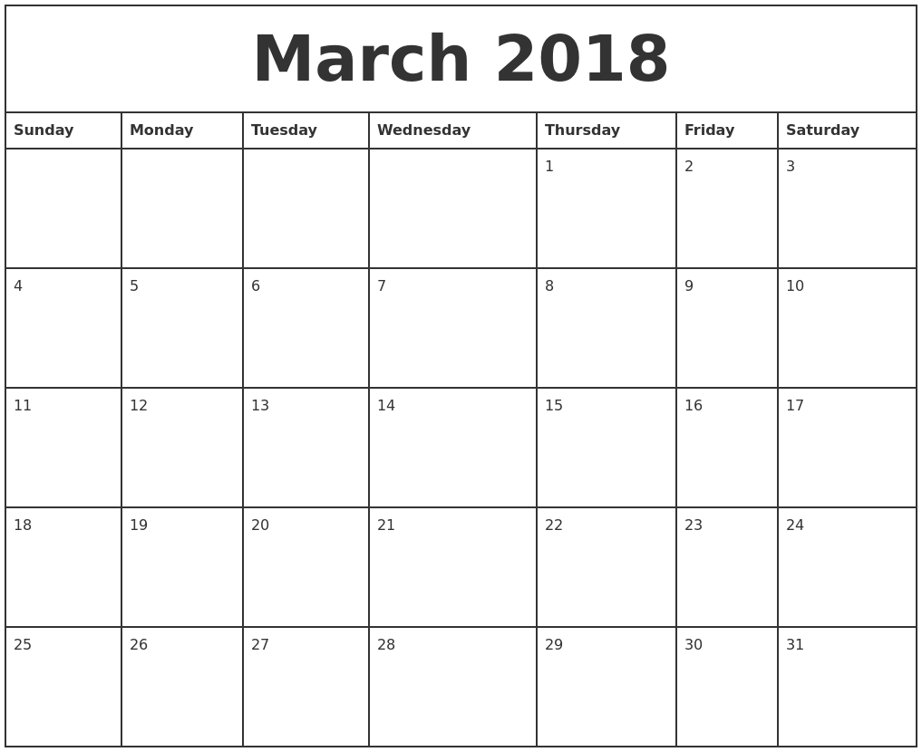 March 2018 printable calendar for whatsapp