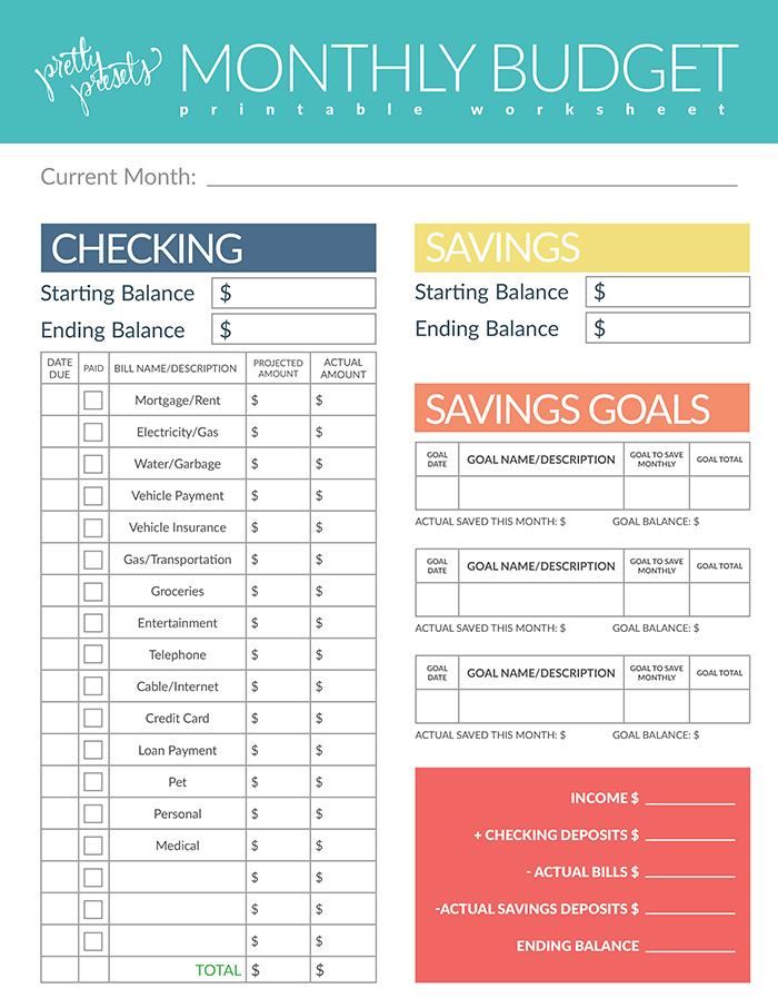 Monthly budget worksheet for expenses management and money saving