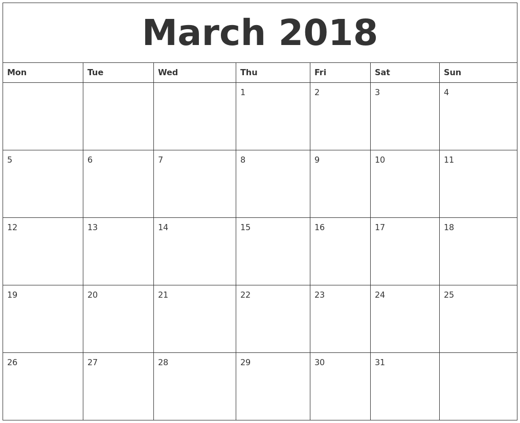 Online printable calendar 2018 march