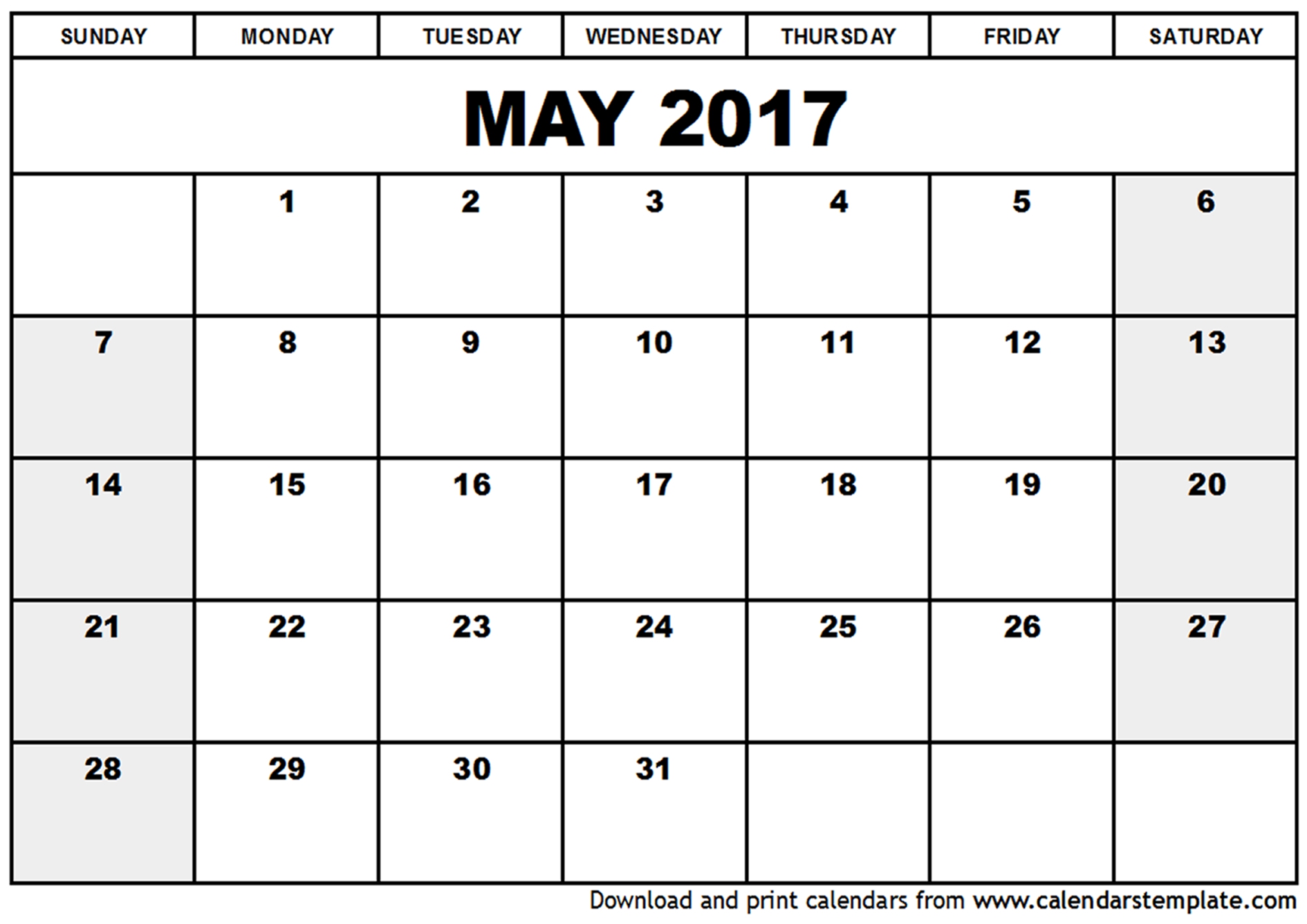 May 2017 Printable Calendar Printable Calendar 2017 Templates - Printable Online Calendar