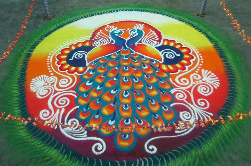 Peacock Rangoli designs for competition