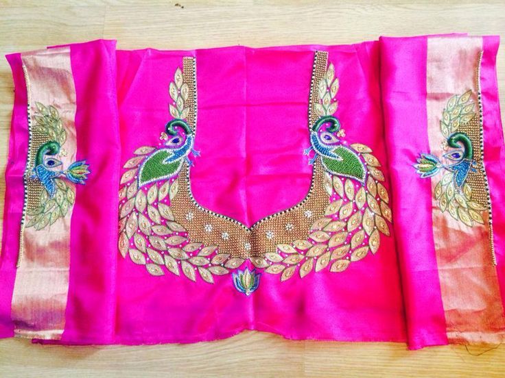 Pink Maggam work blouse designs peacock