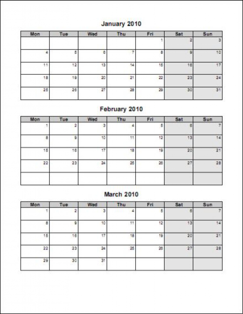 3 Month Calendar Template Printable Calendar Templates Images